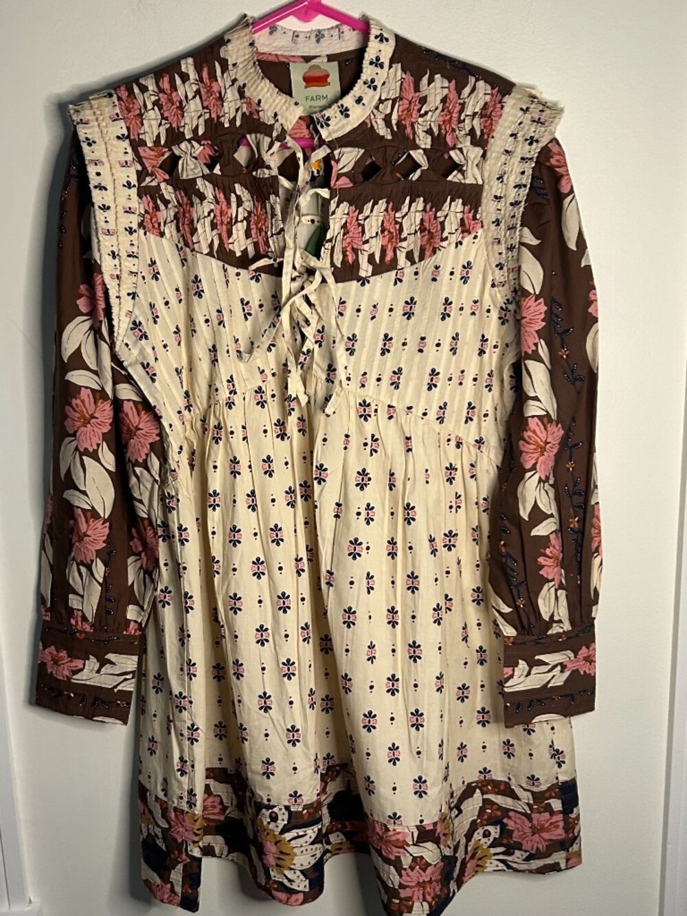 FARM RIO Pintucked printed cotton-voile mini dress Size S - Picture 2 of 9